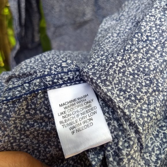 navy blue white floral pattern dress shirt - Picture 9 of 9